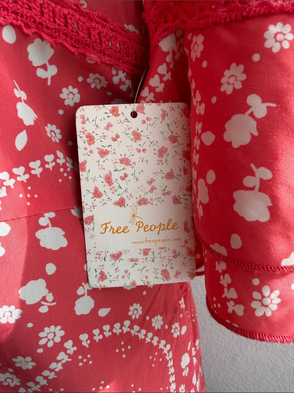 NWT Vintage Free People Mini Dress Coral Floral Sz 8 Ruffle-Sleeve MSRP $128